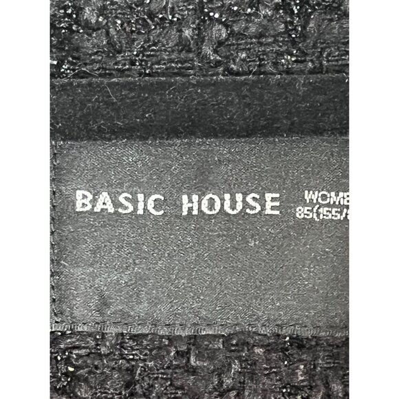 Basic House Women XS Black Tweed Midi Retro Minimalist Neutral Punk Grunge Indie - Picture 2 of 16